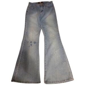 R4R diamond stud low-rise distressed washed denim flare leg blue jeans size 3